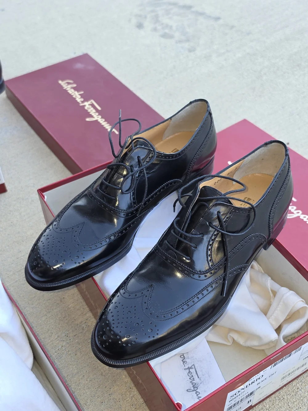 Salvatore Ferragamo Black Leather Brogue Lace-Up Oxfords Negotiable Price